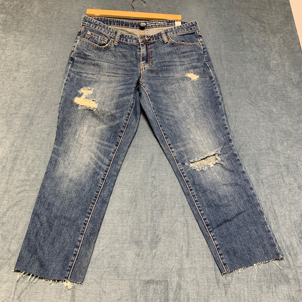 Gap Sexy Boyfriend Fit Jeans Womens 10/30R Blue Denim Straight Leg Distressed